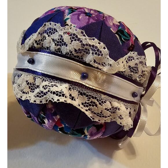 Two Quilted Christmas Ball Ornaments Handmade Purple Victorian Look - Picture 2 of 10